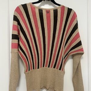 Chic Beige and Pink Striped Women's Sweater